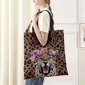 Large Canvas Cheetah Super Cute Floral Bag